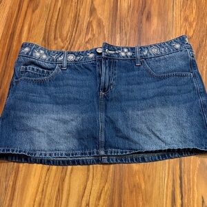 Hollister Dark Blue Denim Mini Skirt with Embroidered Waist
